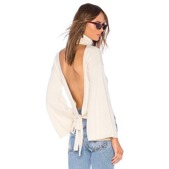 LPA Revolve Cybil Sweater in Cream Size XL Open Back Bell Sleeve Knit Turtleneck - Picture 8 of 14